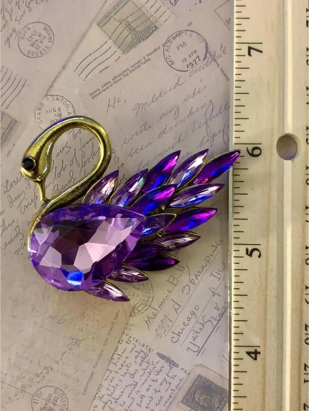 Sparkling Purple Crystal Swan Brooch - Glamorous Feathered Elegance